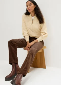 Hot Pantalón de pana elástico de corte ancho Mujer Pantalones