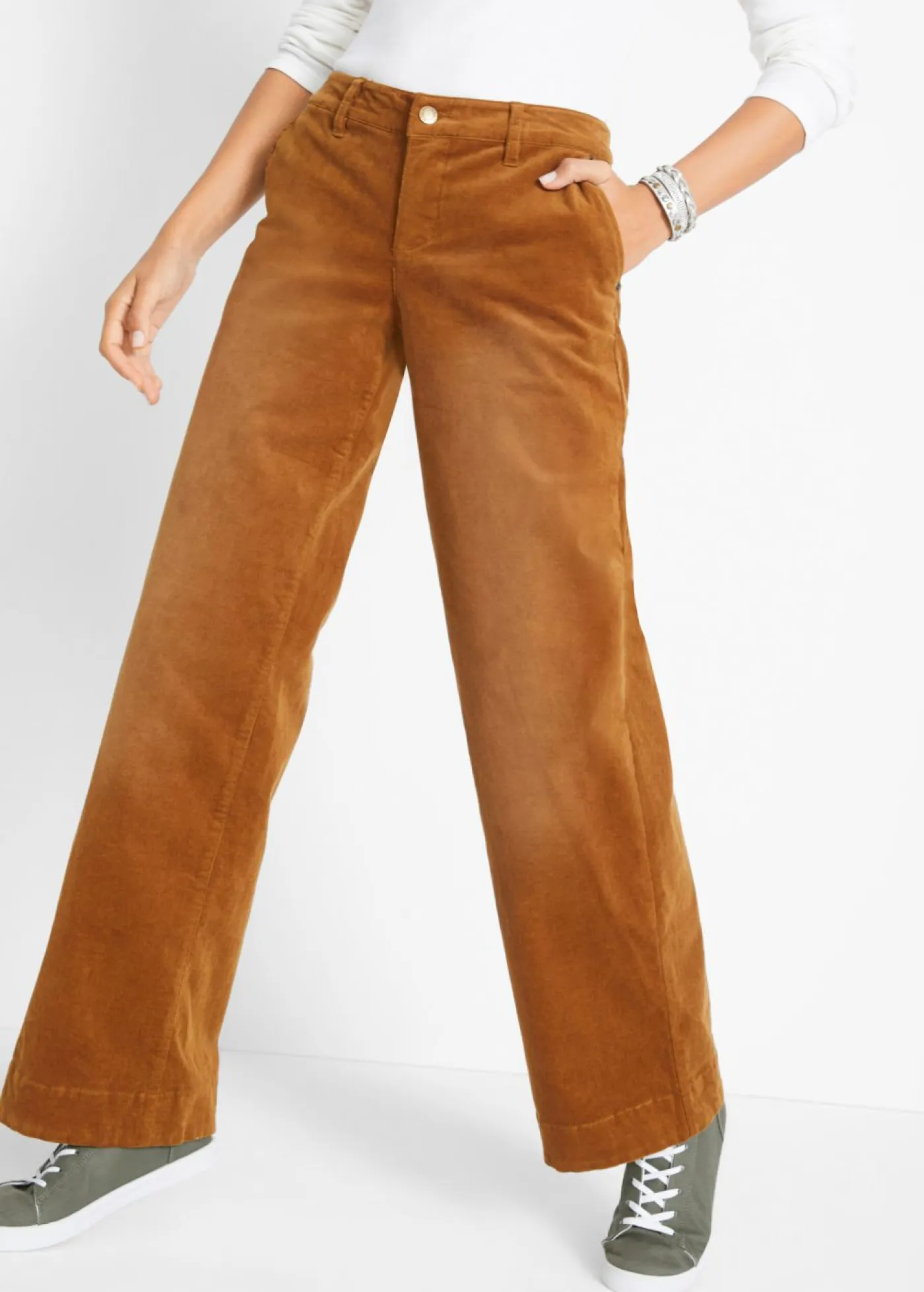 Sale Pantalón de pana elástico de corte ancho Mujer Pantalones