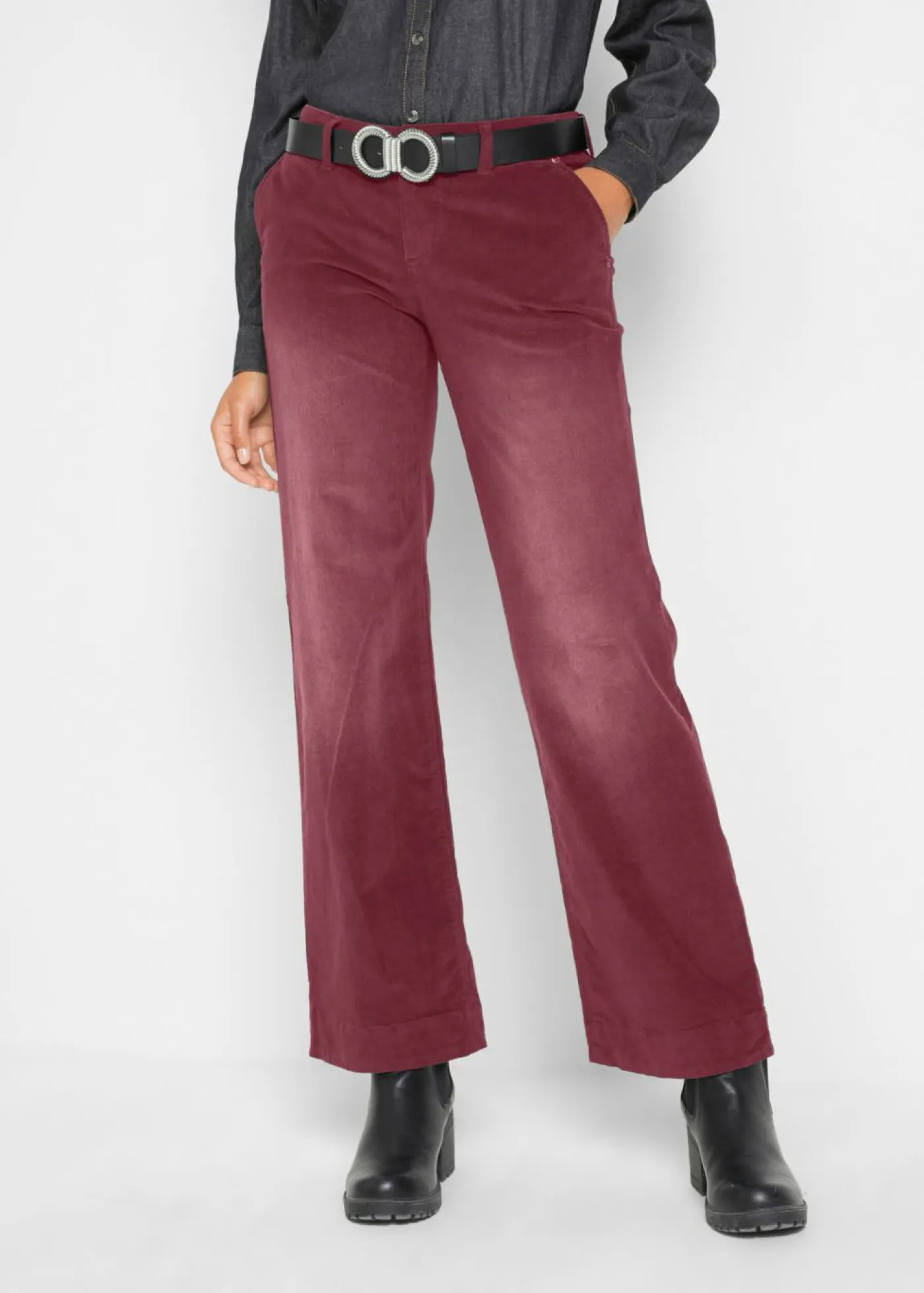 New Pantalón de pana elástico de corte ancho Mujer Pantalones