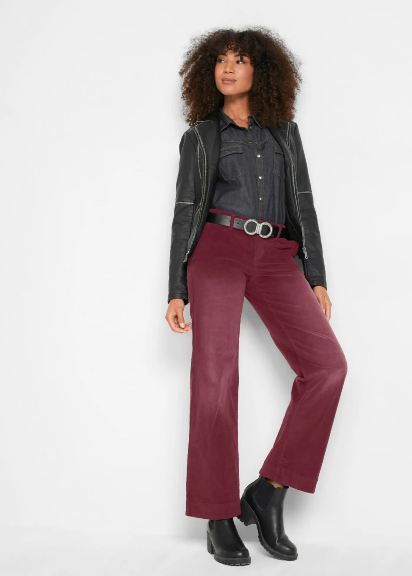 New Pantalón de pana elástico de corte ancho Mujer Pantalones