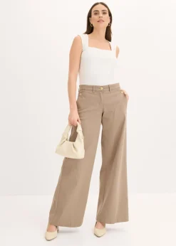 New Pantalón de pernera ancha con elástico Mujer Pantalones