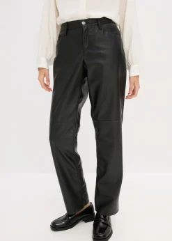 Pantalón de piel sintética con cintura cómoda Mujer Pantalones