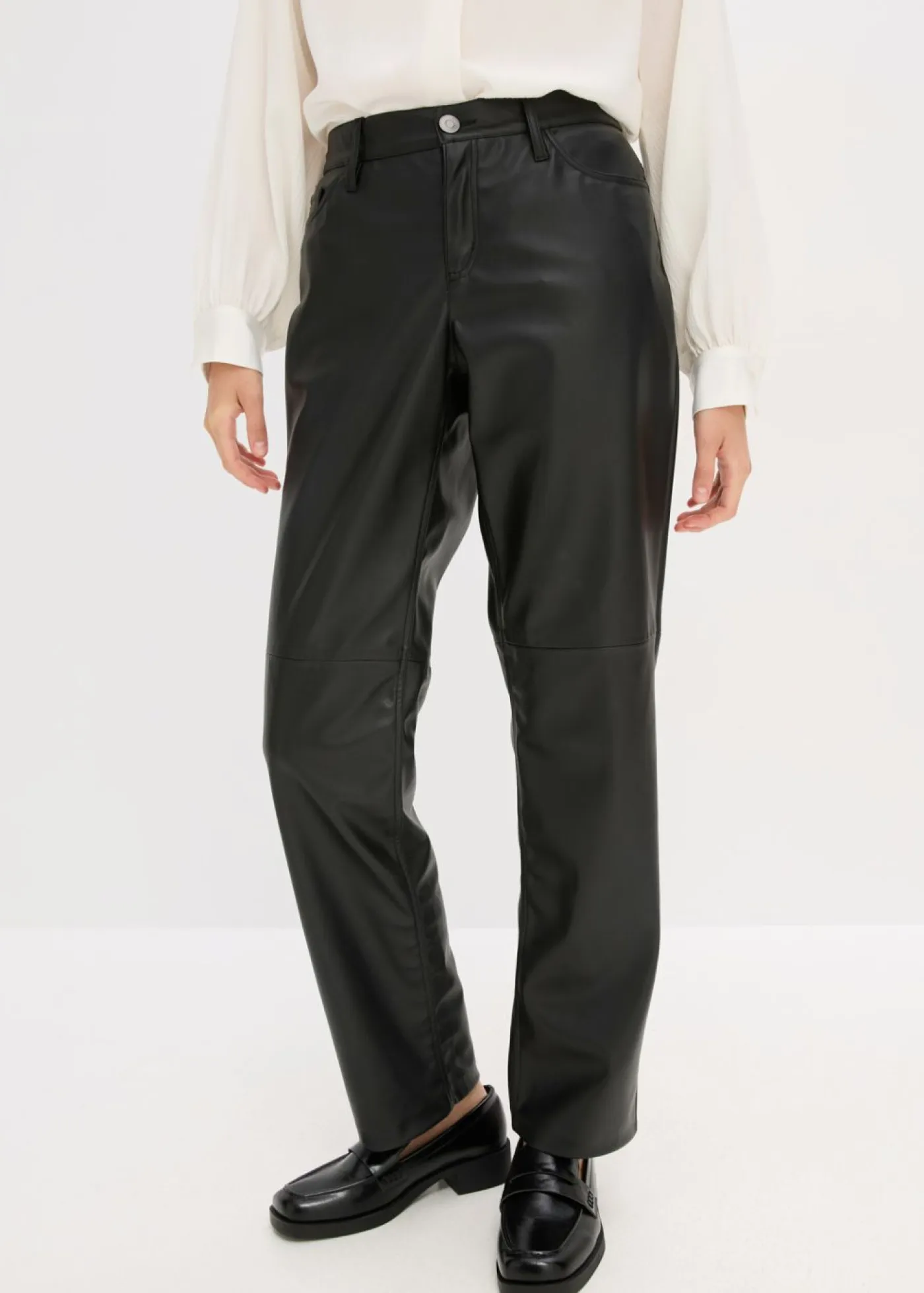 Pantalón de piel sintética con cintura cómoda Mujer Pantalones