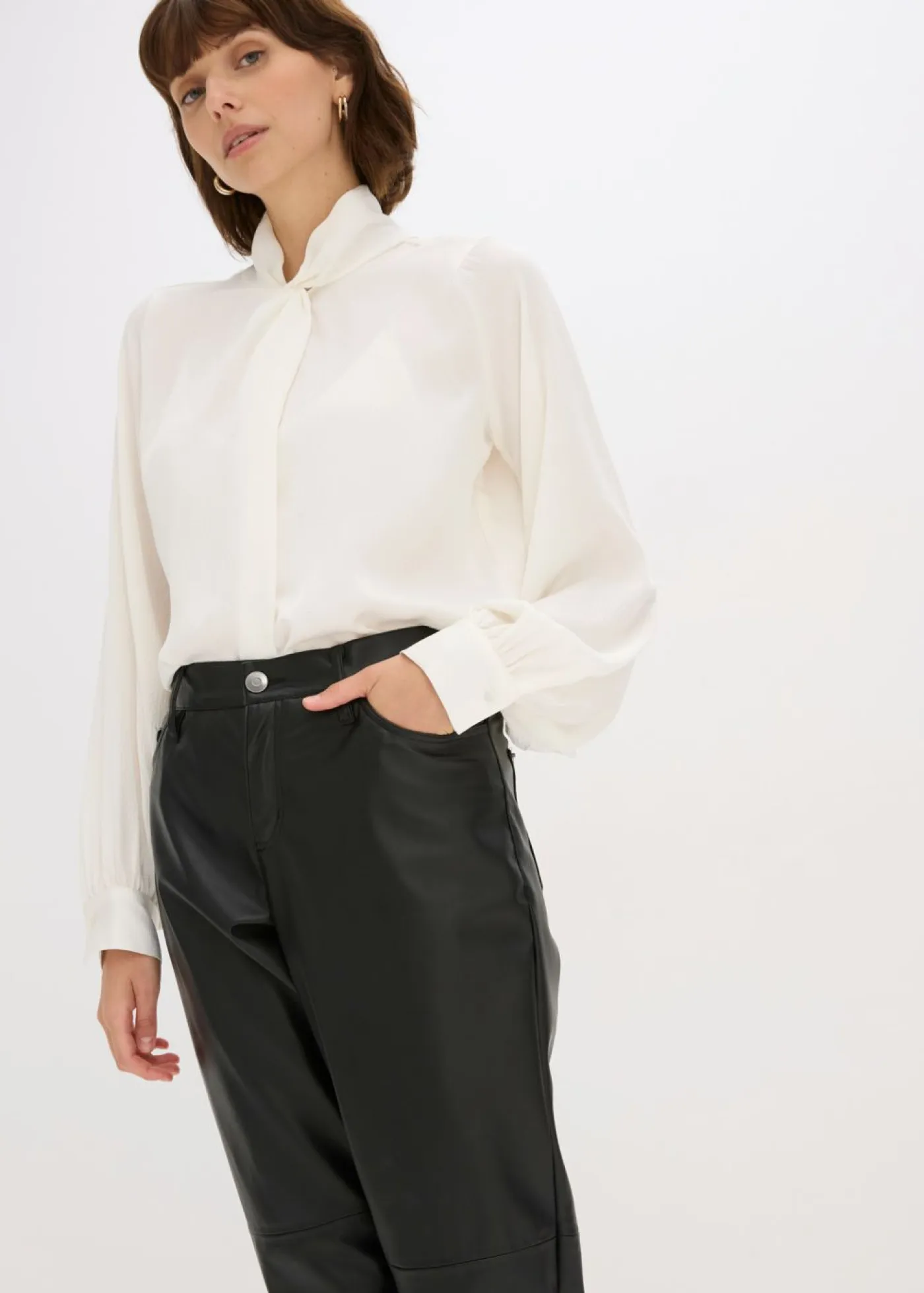 Pantalón de piel sintética con cintura cómoda Mujer Pantalones