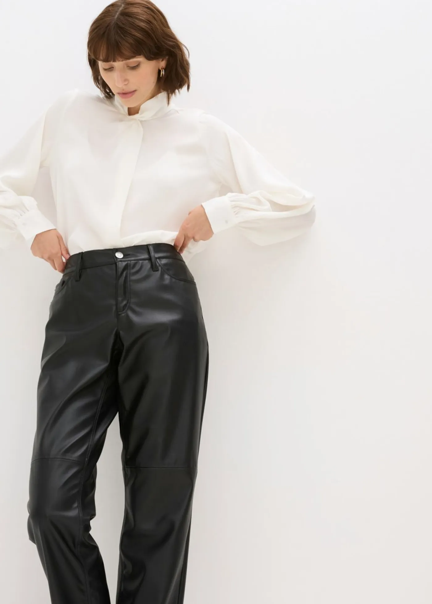 Pantalón de piel sintética con cintura cómoda Mujer Pantalones