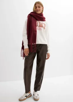 Discount Pantalón de piel sintético con corte barrel y talle medio Mujer Pantalones