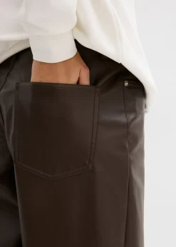 Discount Pantalón de piel sintético con corte barrel y talle medio Mujer Pantalones