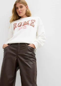 Discount Pantalón de piel sintético con corte barrel y talle medio Mujer Pantalones