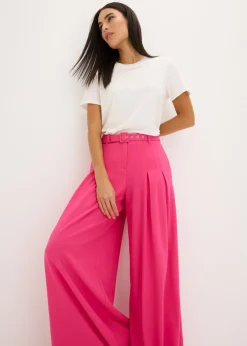 Discount Pantalón de pinzas con cinturón (2 piezas) Mujer Pantalones