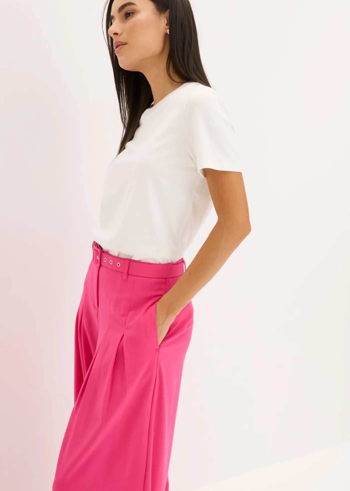 Discount Pantalón de pinzas con cinturón (2 piezas) Mujer Pantalones