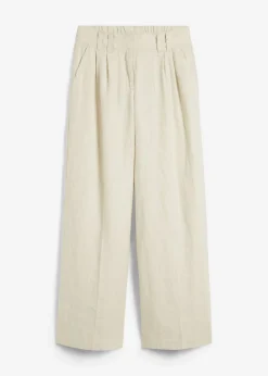 Outlet Pantalón de pinzas de lino puro Mujer Premium|Pantalones