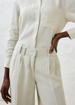 Outlet Pantalón de pinzas de lino puro Mujer Premium|Pantalones
