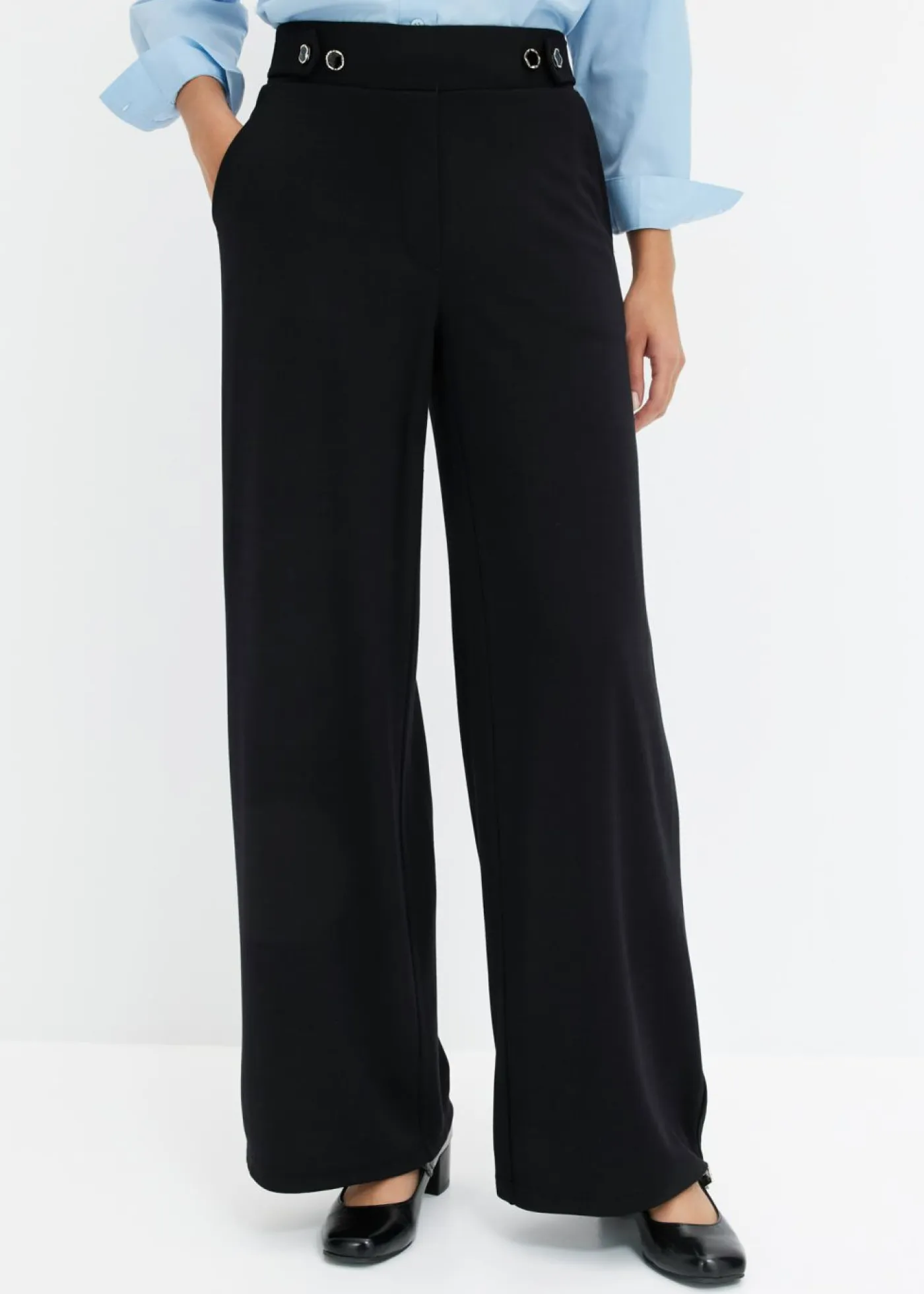 Pantalón de punto con cierre decorativo Mujer Pantalones