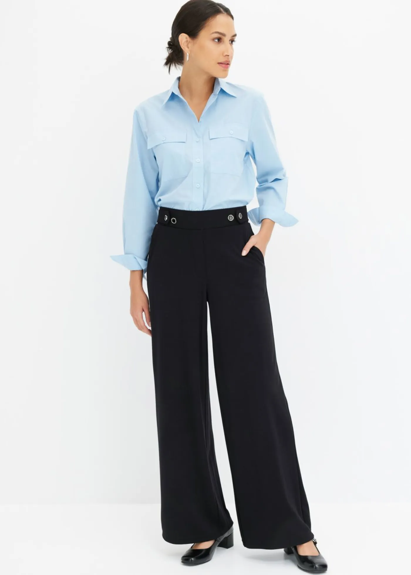 Pantalón de punto con cierre decorativo Mujer Pantalones