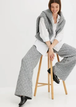 Sale Pantalón de punto con patrón trenzado Mujer Pantalones