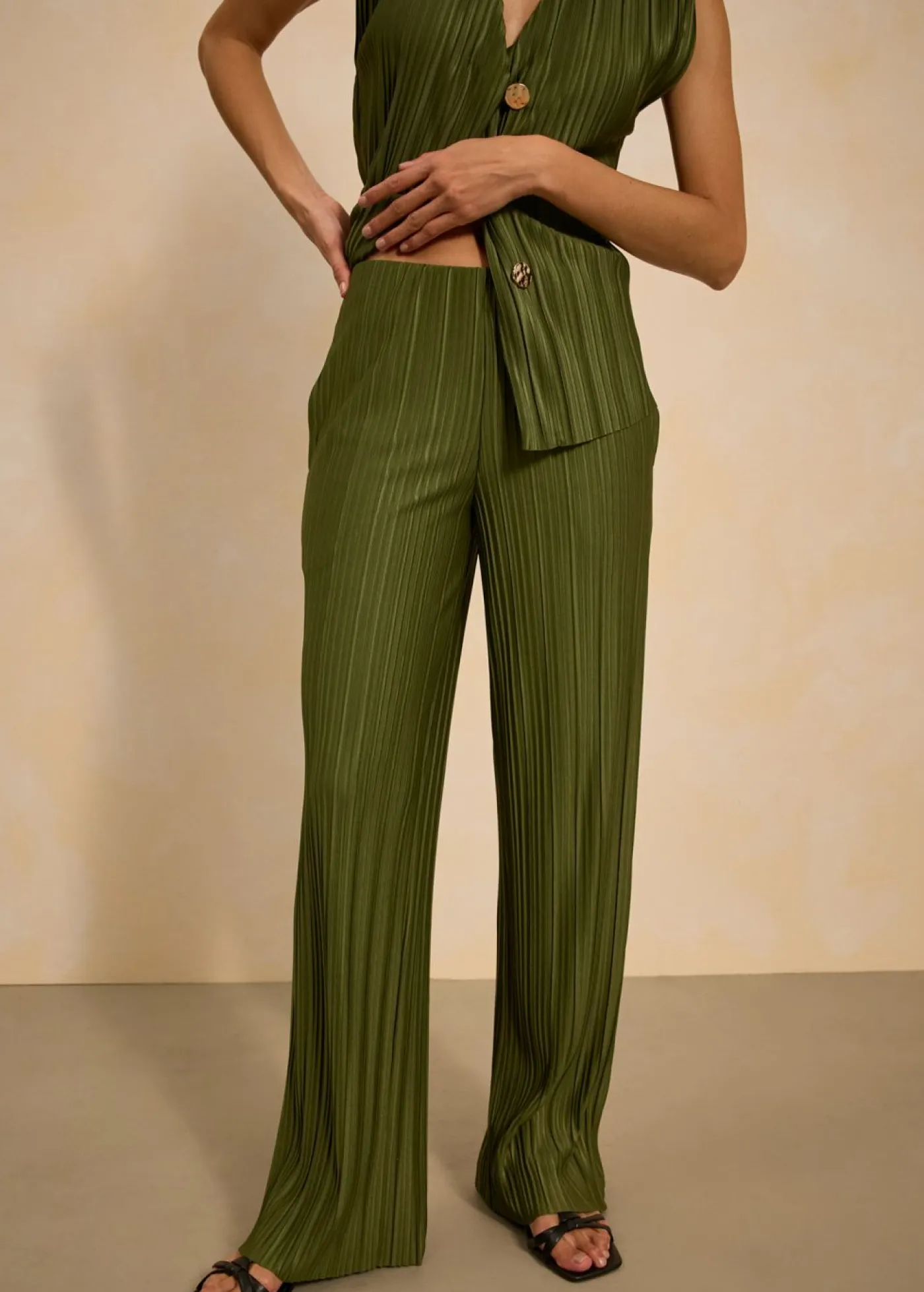 New Pantalón de punto con plisado Mujer Pantalones