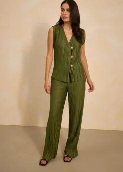 New Pantalón de punto con plisado Mujer Pantalones