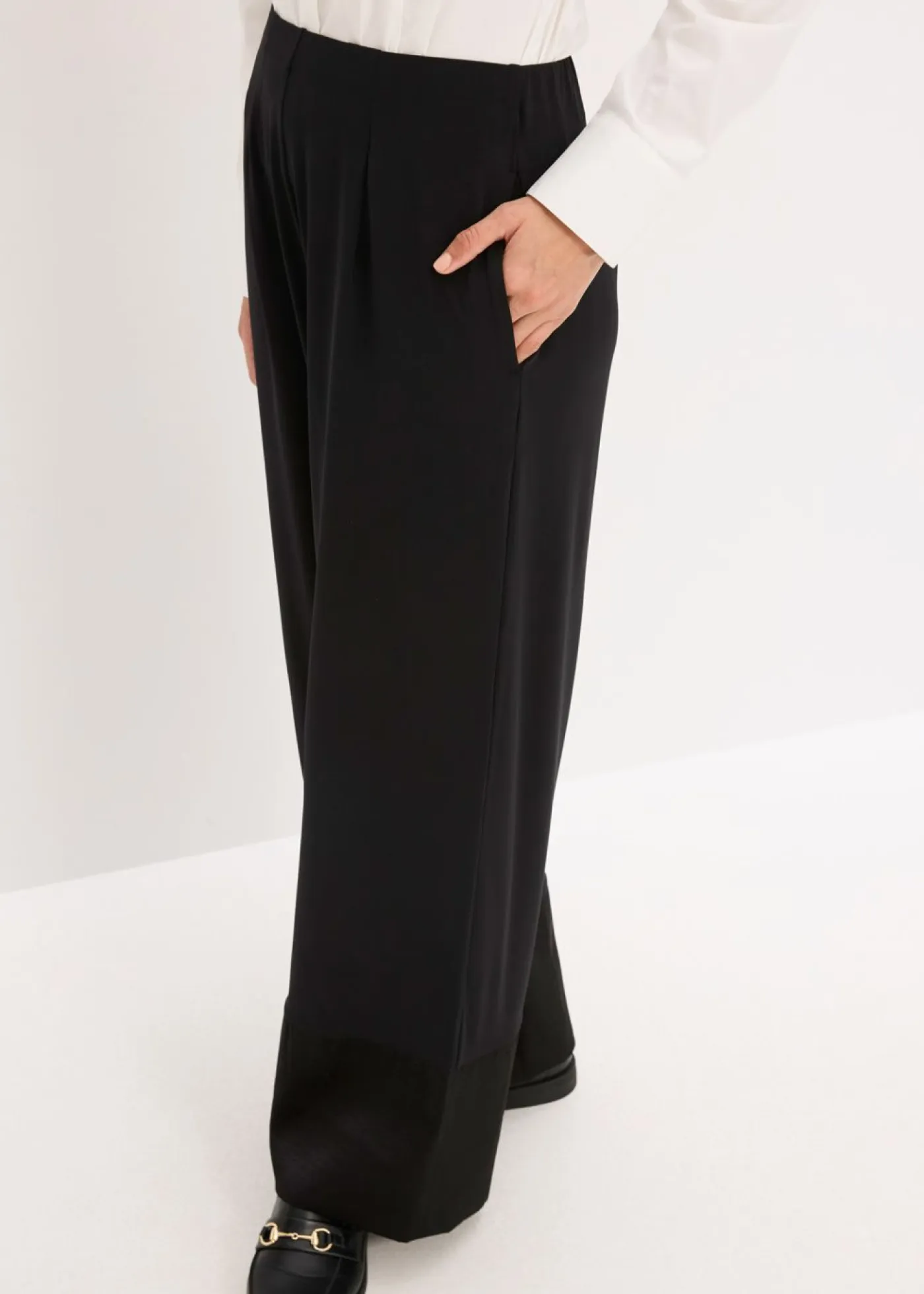 Best Pantalón de punto con ribetes de satén Mujer Pantalones