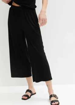 Pantalón de punto de canalé con cinturilla cómoda Mujer Pantalones