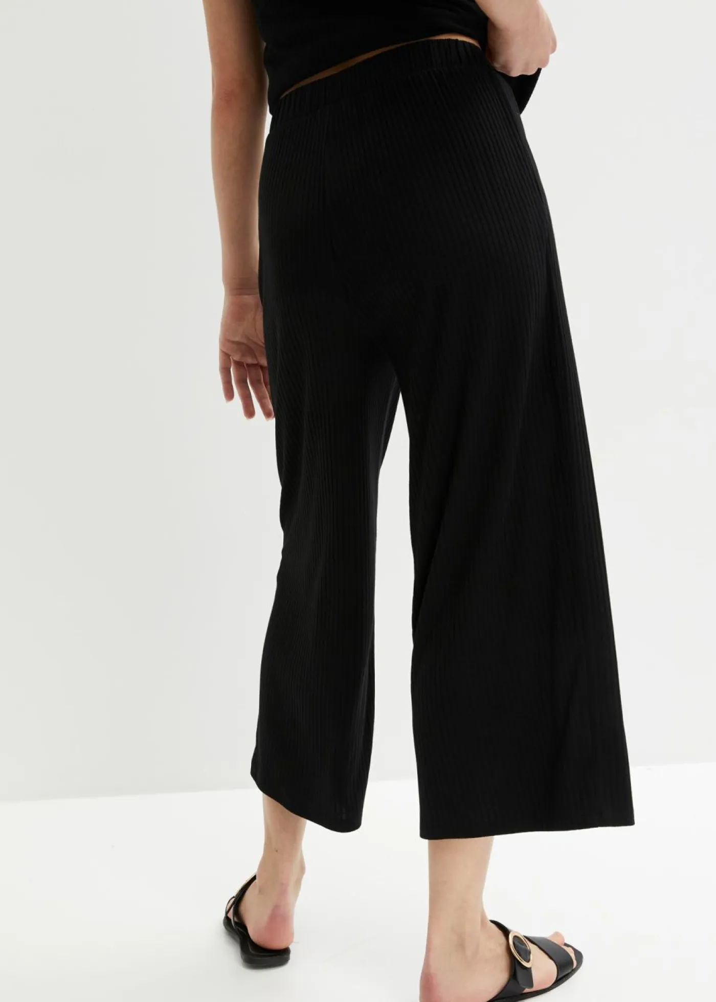 Pantalón de punto de canalé con cinturilla cómoda Mujer Pantalones