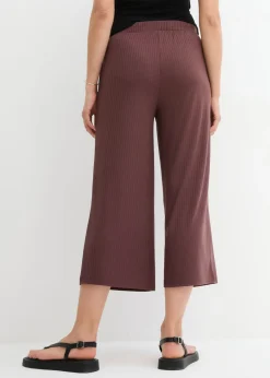 New Pantalón de punto de canalé con cinturilla cómoda Mujer Pantalones