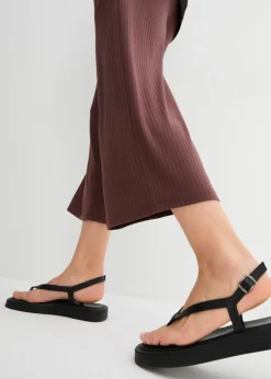 New Pantalón de punto de canalé con cinturilla cómoda Mujer Pantalones