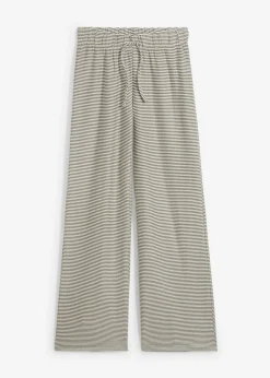 Best Pantalón de punto de mezcla de algodón con cordón y diseño de rayas Mujer Pantalones