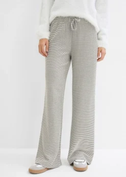 Best Pantalón de punto de mezcla de algodón con cordón y diseño de rayas Mujer Pantalones