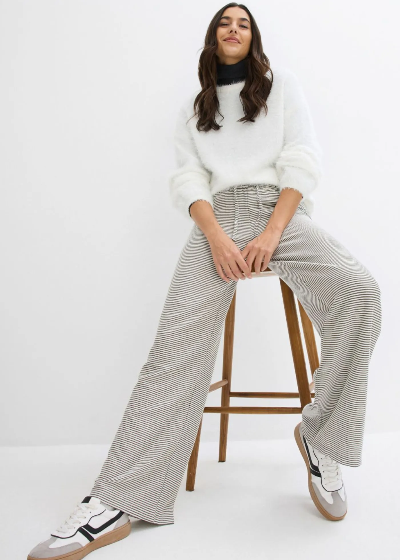 Best Pantalón de punto de mezcla de algodón con cordón y diseño de rayas Mujer Pantalones