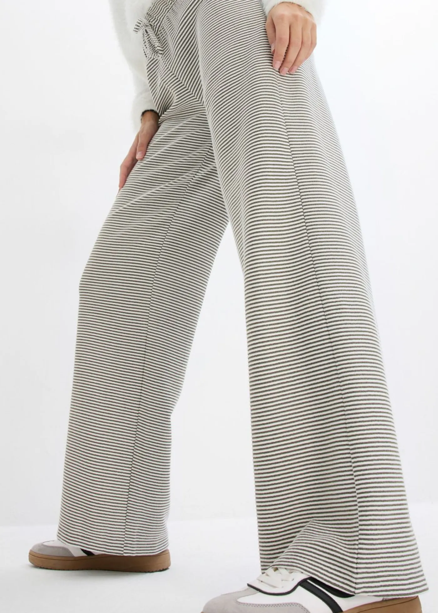 Best Pantalón de punto de mezcla de algodón con cordón y diseño de rayas Mujer Pantalones
