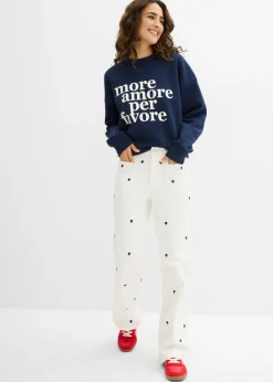 Online Pantalón de sarga con bordado Mujer Pantalones