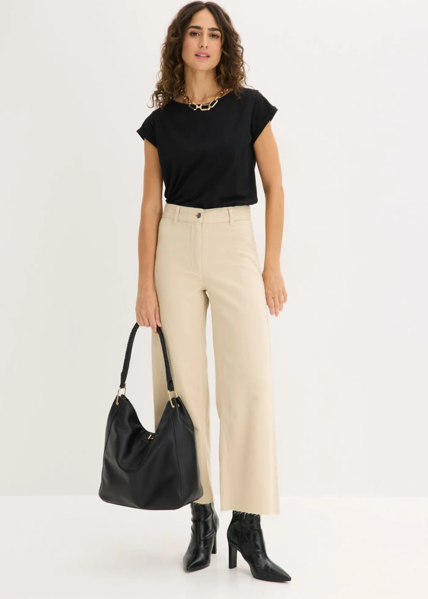 Pantalón de sarga de algodón puro Mujer Pantalones|Tallas Pequeñas