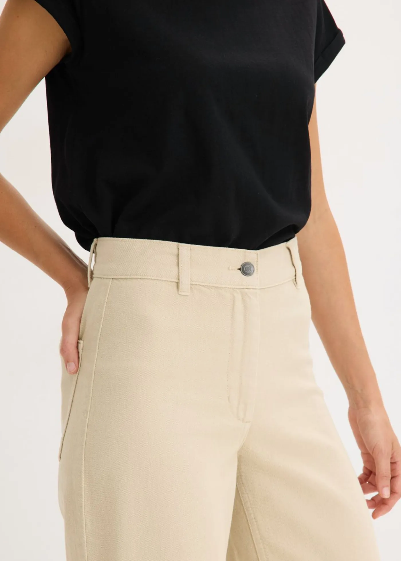 Pantalón de sarga de algodón puro Mujer Pantalones|Tallas Pequeñas