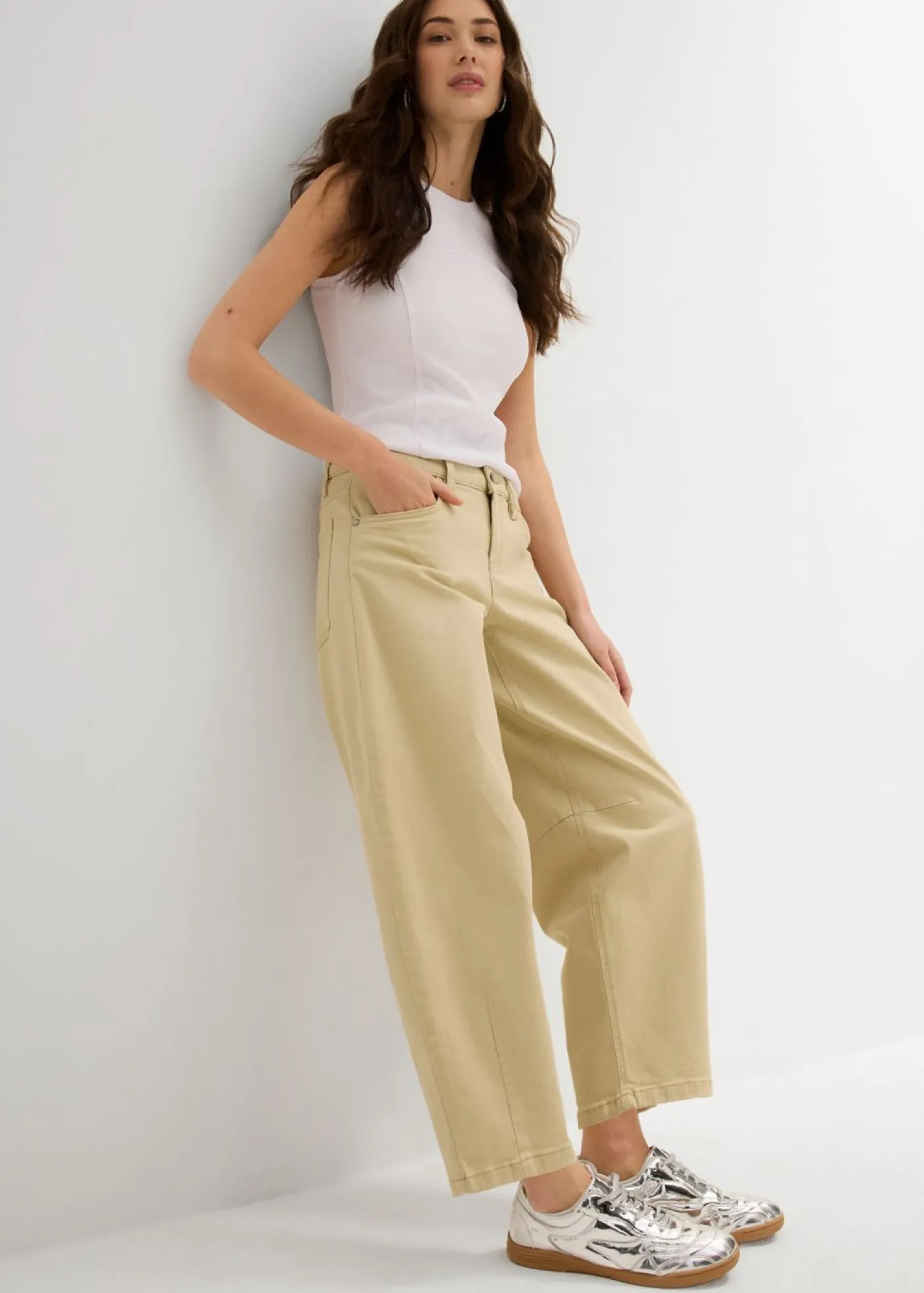 Outlet Pantalón de sarga en mezcla de algodón elástico Mujer Pantalones|Novedades