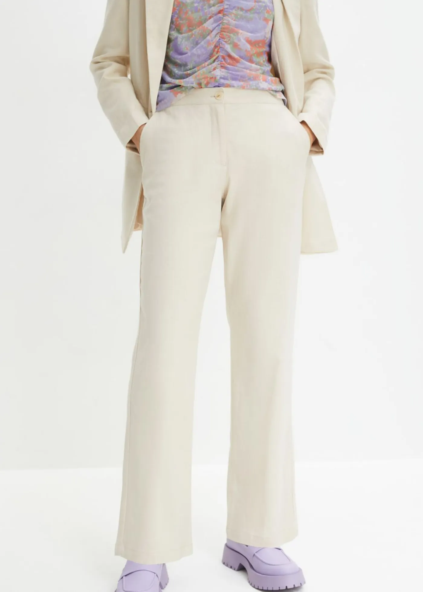 Best Pantalón de talle alto de mezcla de lino y viscosa Mujer Pantalones