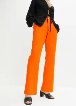 Hot Pantalón de talle alto de mezcla de lino y viscosa Mujer Pantalones