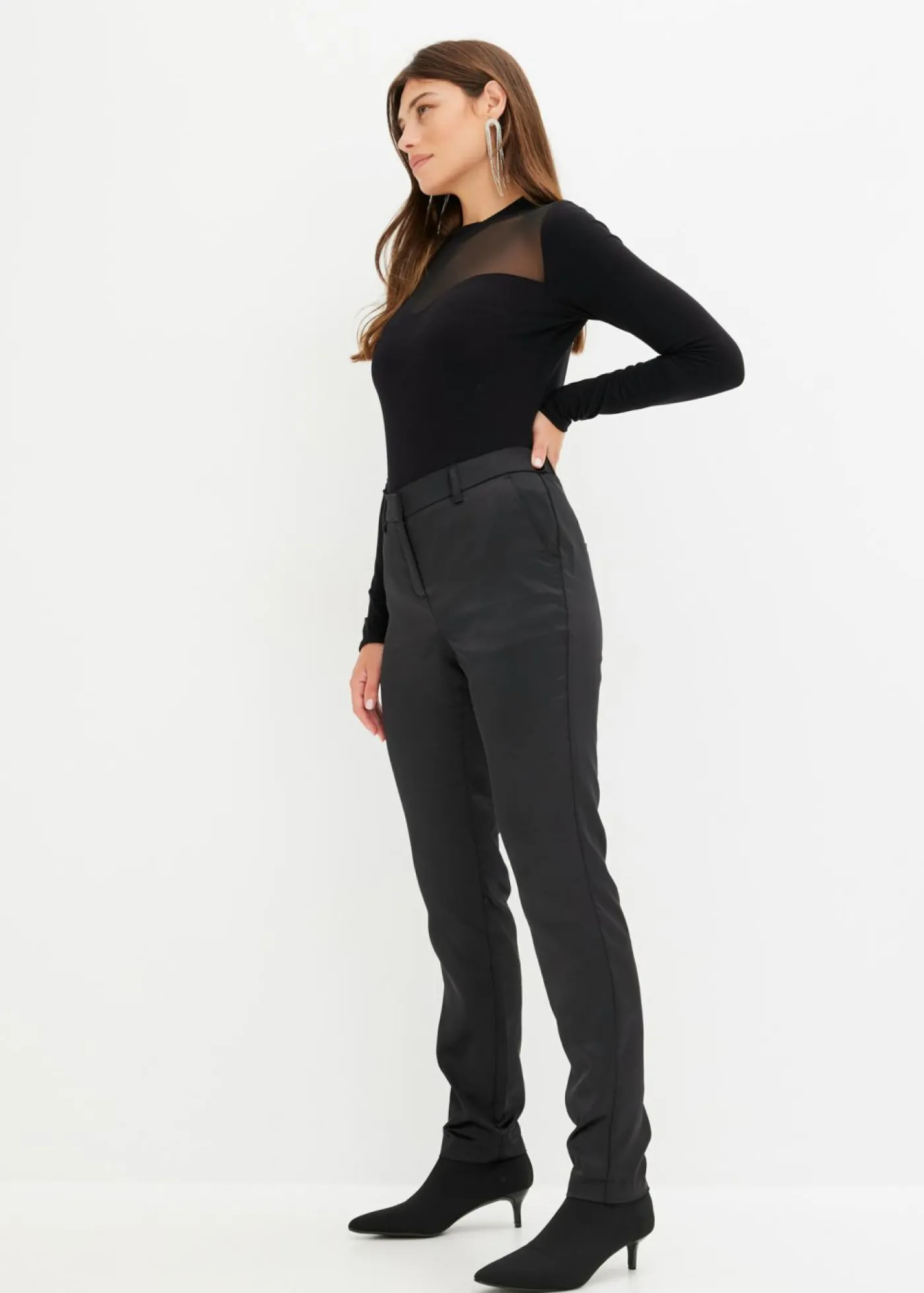 New Pantalón de traje de satén fino Mujer Pantalones|Tallas Pequeñas