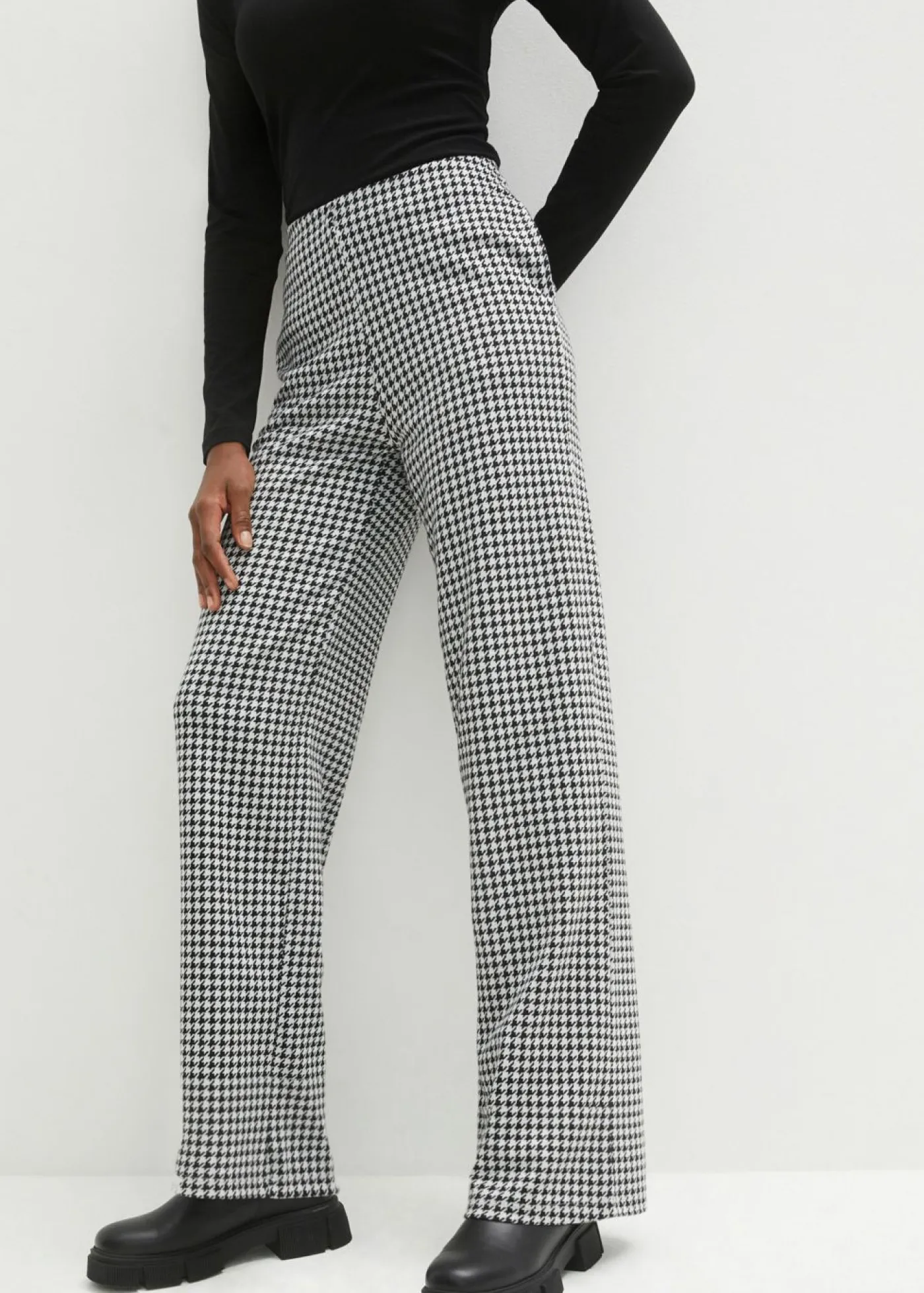New Pantalón elástico con pata de gallo, pernera ancha Mujer Pantalones