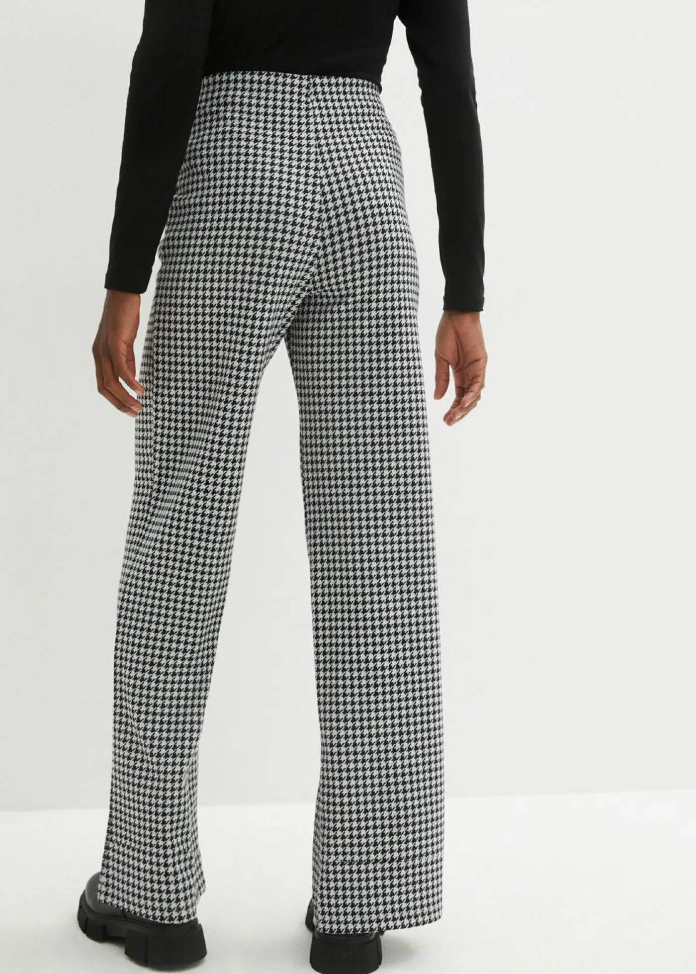 New Pantalón elástico con pata de gallo, pernera ancha Mujer Pantalones