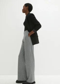 New Pantalón elástico con pata de gallo, pernera ancha Mujer Pantalones