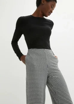 New Pantalón elástico con pata de gallo, pernera ancha Mujer Pantalones