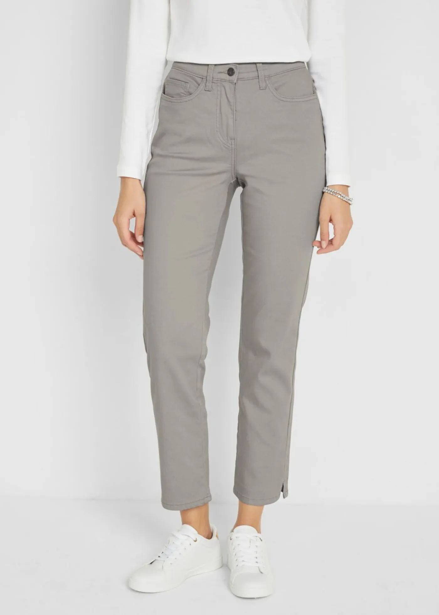 New Pantalón elástico con perneras rectas, mid waist Mujer Pantalones