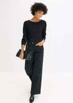 Sale Pantalón elástico de algodón con pernera ancha Mujer Pantalones
