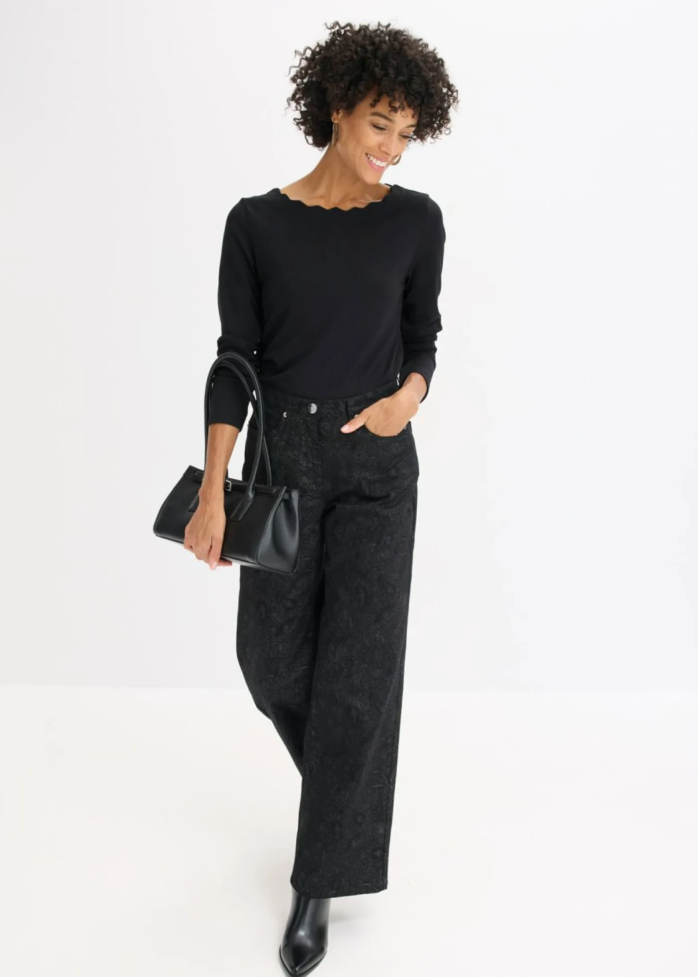 Sale Pantalón elástico de algodón con pernera ancha Mujer Pantalones