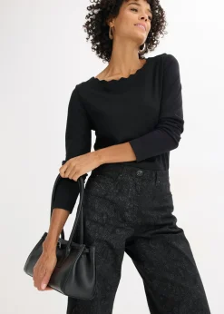 Sale Pantalón elástico de algodón con pernera ancha Mujer Pantalones