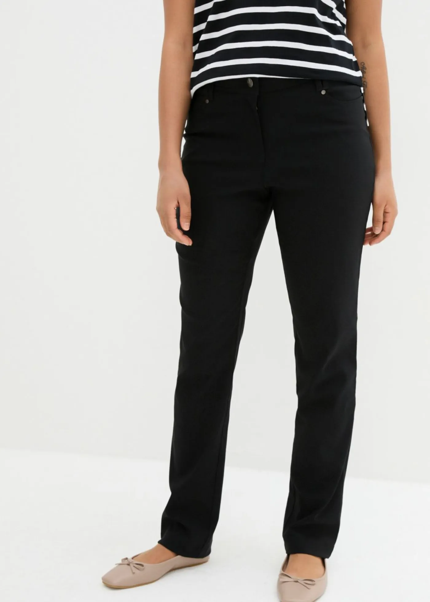 Pantalón elástico de bengalina con cintura cómoda de corte recto Mujer Pantalones