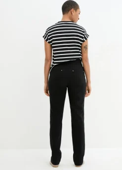 Pantalón elástico de bengalina con cintura cómoda de corte recto Mujer Pantalones