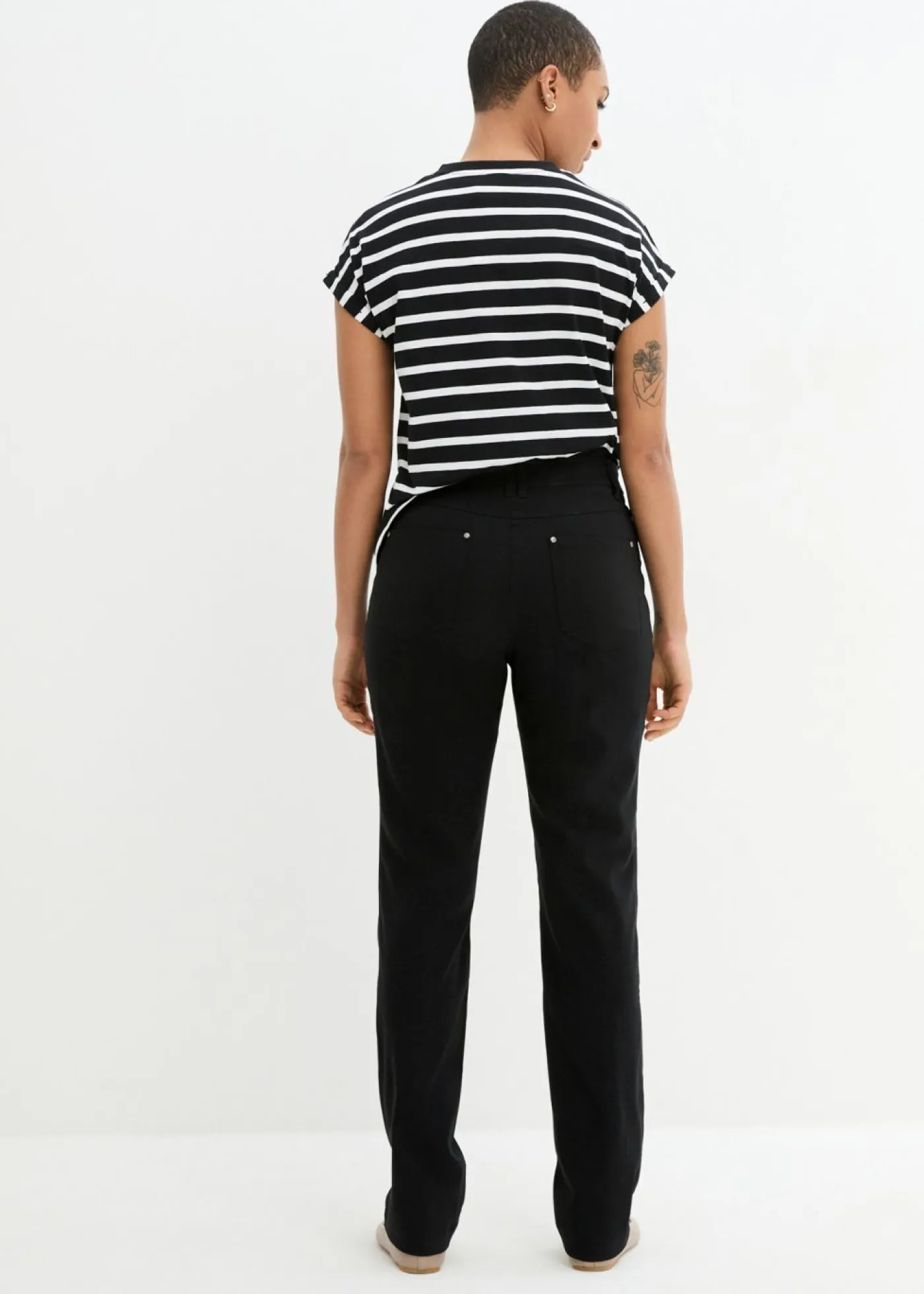 Pantalón elástico de bengalina con cintura cómoda de corte recto Mujer Pantalones