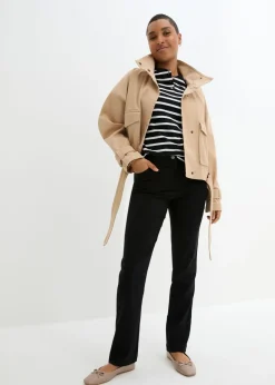 Pantalón elástico de bengalina con cintura cómoda de corte recto Mujer Pantalones