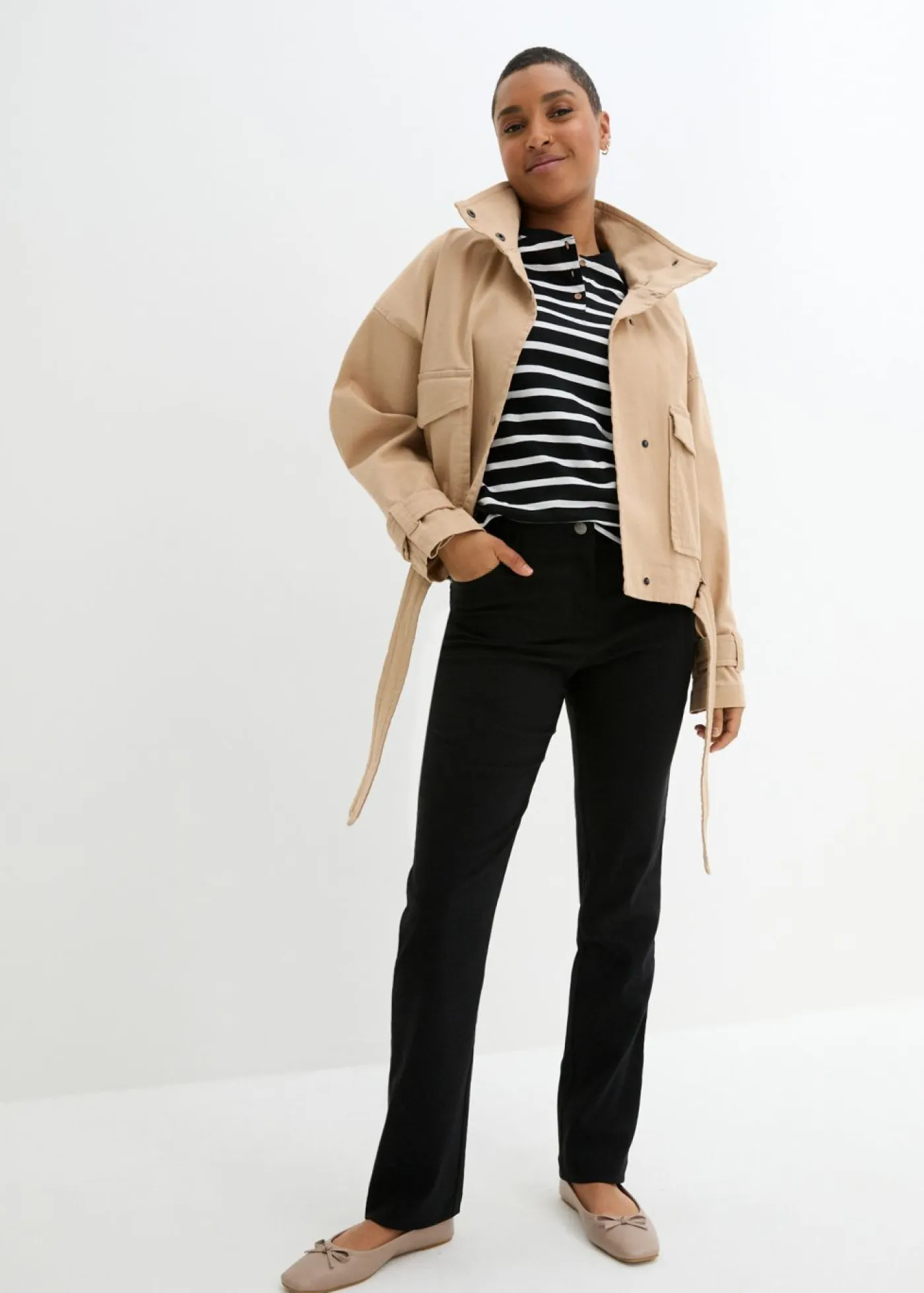 Pantalón elástico de bengalina con cintura cómoda de corte recto Mujer Pantalones